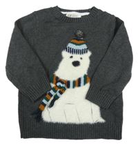 Tmavosivý melírovaný sveter s medvedíkom H&M
