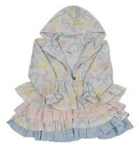 Bielo-světlemodro/růžová bodkovaná á šušťáková jesenná parka so srdiečkami a volánikmi a kapucňou CA Dee