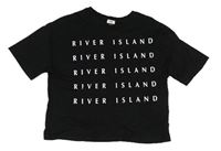 Čierne crop tričko s nápismi River Island