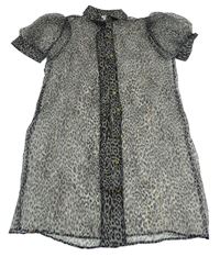 Sivo-čierne šifónové prepínaci košeľové průhledné šaty River Island