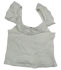 Biely žabičkový crop top s volániky s madeirou zn. New Look