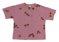 Starorůžové tričko s palmami a kapsou Zara