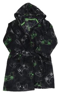 Antracitový chlpatý župan s ovladači a kapucňou zn. Studio