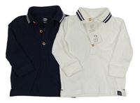 Nové - 2x polo triko - bílé + tmavomodré F&F