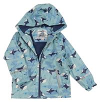 Svetlomodrá nepromokavá zateplená bunda so žralokmi a kapucňou Lupilu