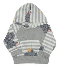 Sivo-biela ľahká mikina so slonmi a kapucňou