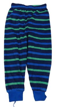 Tmavomodro-modro-zelené pruhované fleecové pyžamové kalhoty Primark