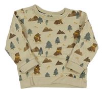 Béžová mikina s medveďmi a stromky C&A