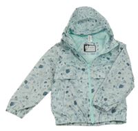 Svetlomodrá kvetovaná šušťáková jarná funkčná bunda s plody a kapucňou Quechua