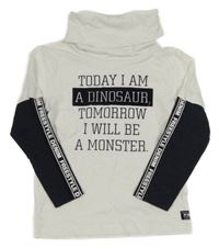 Bielo-tmavomodré tričko s nápisom a rolákom Kids