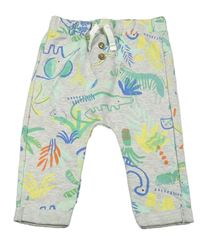 Šedé melírované tepláky s dinosaury a listy Nutmeg