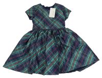 Nové - Tmavomodro-zeleno-červené kostkované třpytivé šaty M&S