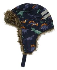 Tmavomodrá šusťáková beranice s dinosaury a kožešinou H&M