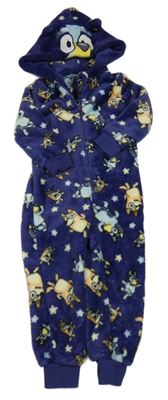 Tmavomodrá chlupatá kombinéza s Bluey a kapucí