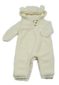 Smotanová chlupato/svetrová podšitá kombinéza s kapucňou s uškami Next