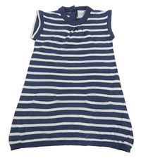 Tmavomodro-biele pruhované svetrové šaty