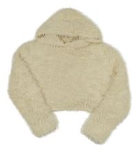 Béžový chlpatý crop sveter s kapucňou H&M
