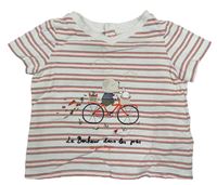 Bílo-červeno-khaki pruhované tričko so psem a králikom Sergent Major