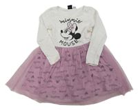 Bílo-růžové bavlněno/tylové šaty s Minnie Disney