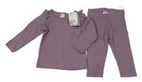 Nové - 2set - Fialové žebrované triko s volánky + legíny H&M