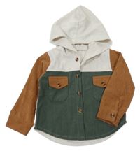 Světlešedo-hnědo-khaki rebrovaná košeľová bunda s kapucňou