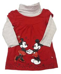 Červeno-sivá tunika s Minnie a Mickeym a rolákom zn. Disney