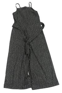 Čierno-strieborný pruhovaný ľahký culottes overal s opaskom Matalan