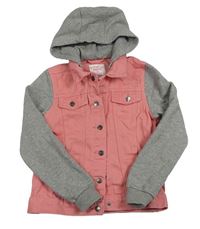 Růžovo-šedá riflová/tepláková bunda s kapucí Pepperts