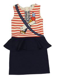 Bielo-červeno-tmavomodré šaty s andulkou H&M
