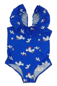 Safírové jednodílné plavky s ptáčky a volánky H&M