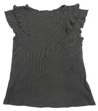 Tmavošedé žebrované tričko s volánky H&M