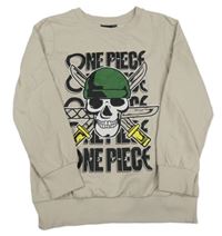 Svetlobéžová mikina s lebkou a nápismi