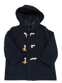 Tmavomodrý vlněný kabát s kapucí Next