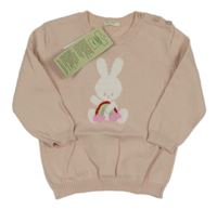 Nové - světlerůžový lehký svetr s králíkem Benetton