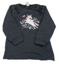 Tmavosivá mikina s jednorožcom a volánikmi Kiki&Koko