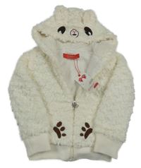 Nové - smetanová kožešinová zateplená propínací mikina s kapucí 