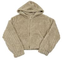 Písková chlupatá propínací crop mikina s kapucí shein