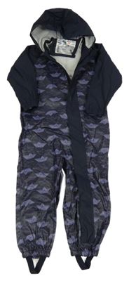 Tmavomodrá vzorovaná nepromoková kombinéza s kapucí Lupilu