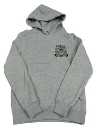 Šedá melírovaná mikina s potiskem a kapucí 