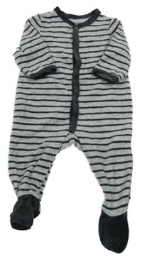 Sivo-tmavosivý pruhovaný zamatový overal