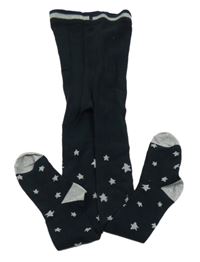 Černo-stříbrné punčocháče s hvězdičkami 