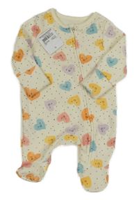 Nové - smotanový zateplený teplákový overal s farebnými srdiečkami Tu