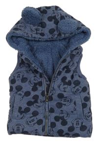 Modrá tepláková zateplená vesta s Mickeym a kapucňou George