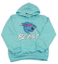 Svetlomodrá ľahká mikina s potlačou a kapucňou