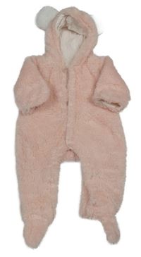 Světlerůžová chlupatá podšitá kombinéza s kapucí 