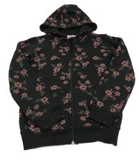 Čierno-ružová kvetovaná prepínaci mikina s kapucňou Y.F.K.