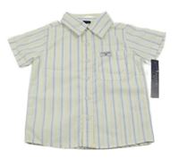 Nové - bílo-žluto-modrá pruhovaná košile 