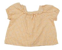 Oranžovo-bílá kostkovaná halenka s kvítky a volánkem Primark