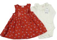 Nové - 2 set - bílé body s límečkem + červené květované šaty Next