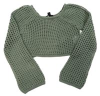 Khaki perforovaný crop svetr New Look